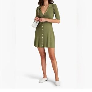 Maje Rimose khaki green button down ribbed knit short sleeve dress EU40 / medium